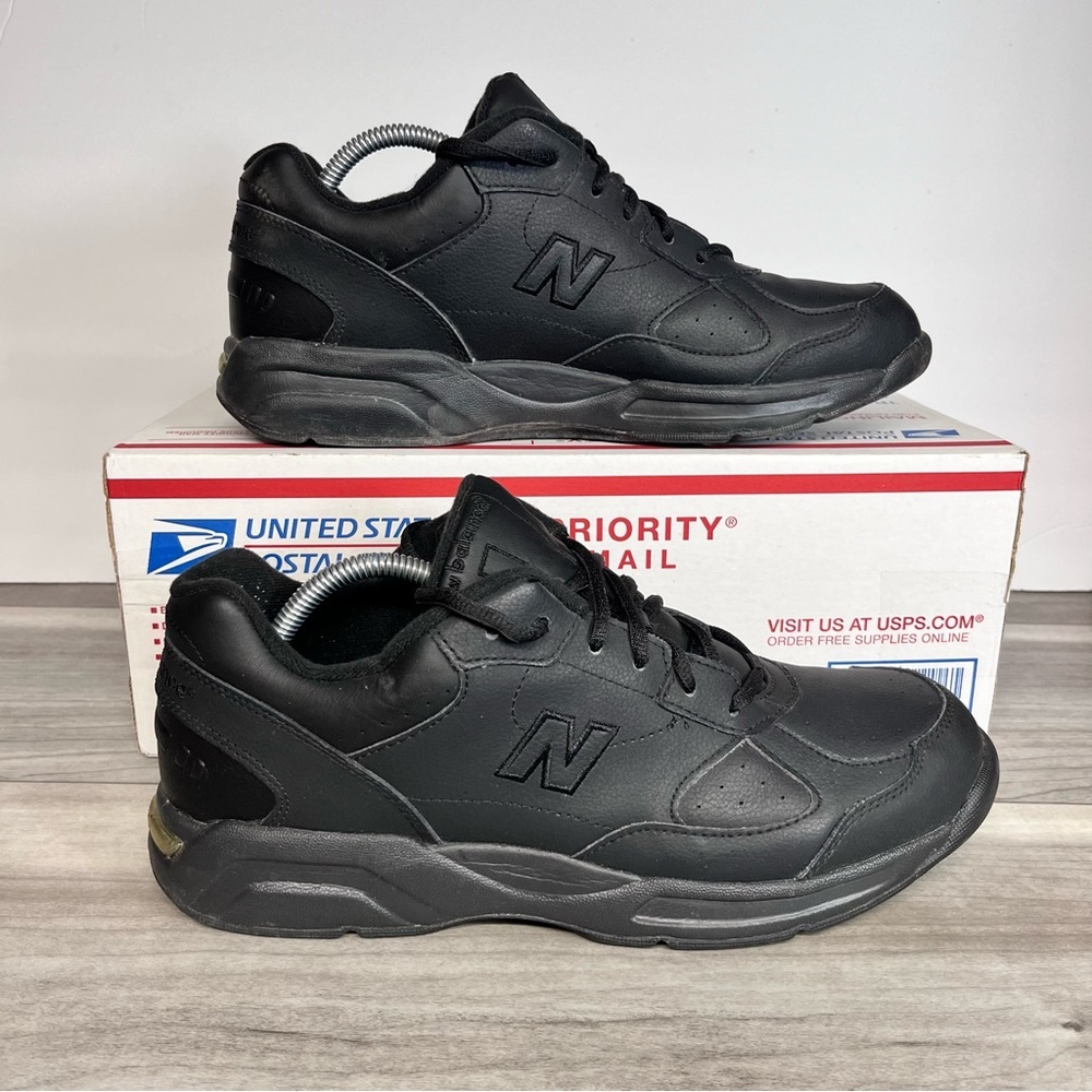 New Balance 574 Black Leather Sneakers Mens 10 Casual Shoes Walking Comfy